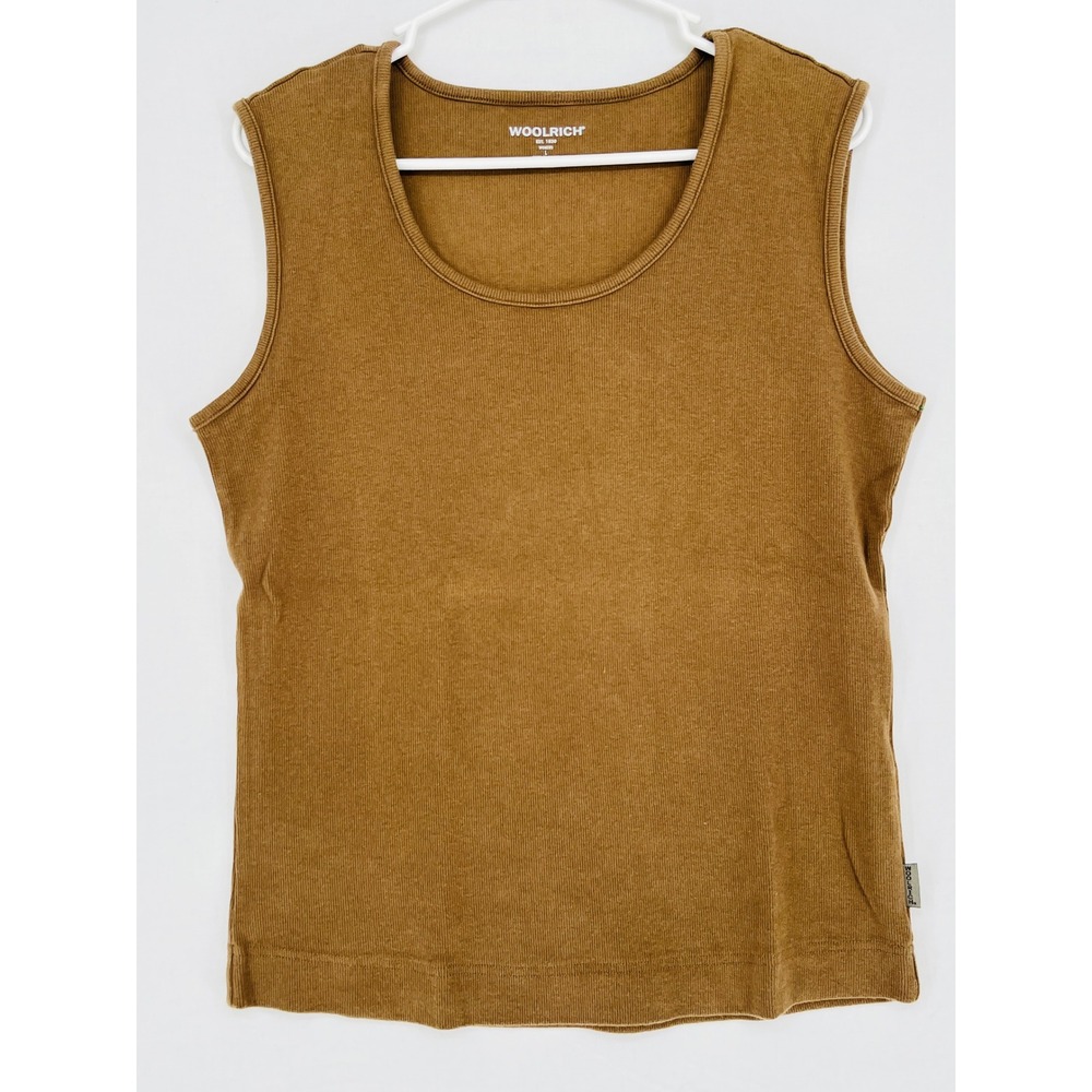 Woolrich Womens Ribbed Tank Top Large Brown Cotton Stretch Sleeveless Scoop Neck